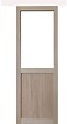 GD MENUISERIES - Porte Coulissante Atelier placage chene Vitrée H204 x L73 cm, Rail Alu bandeau blanc - vignette
