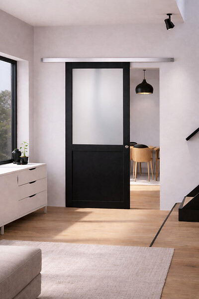 GD MENUISERIES - Porte Coulissante Athena Noir H204 x L73 cm, Rail Alu, Coquilles - large