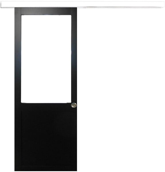 GD MENUISERIES - Porte Coulissante Atelier Noir H204 x L93 cm sans meneau, Rail Alu bandeau blanc, Coquilles - large