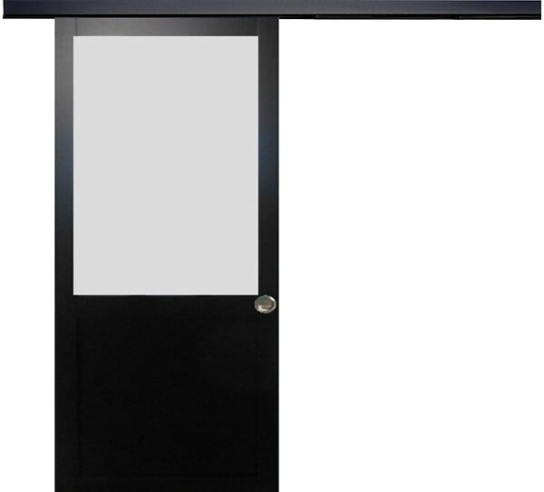 GD MENUISERIES - Porte Coulissante Athena Noir H204 x L83 cm, Rail alu Bandeau Noir, Coquilles - large
