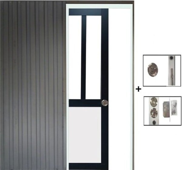GD MENUISERIES - Porte Coulissante Atelier noir, panneau blanc Vitrée H204 x L83 cm, Galandage - large
