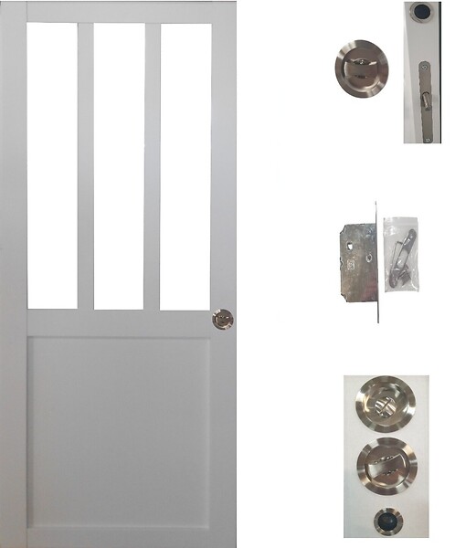 GD MENUISERIES - Porte Coulissante Atelier Blanc H204 x L93 cm, serrure condamnation - large