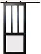 GD MENUISERIES - Porte Coulissante Atelier noir, blanc Vitrée H204 x L73 cm, Rail Roulettes, Coquilles Noir - vignette