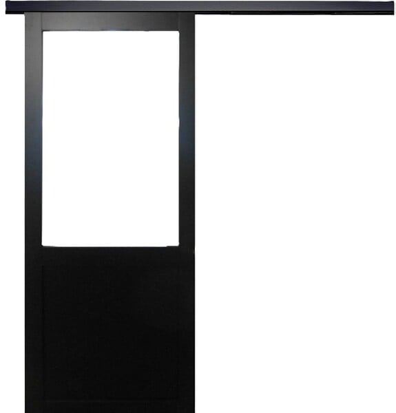 GD MENUISERIES - Porte Coulissante Atelier Noir Vitrée H204 x L73 cm sans meneau, Rail alu Bandeau Noir - large