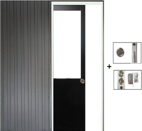 GD MENUISERIES - Porte Coulissante Atelier Noir H204 x L83 cm sans meneau, Galandage - large