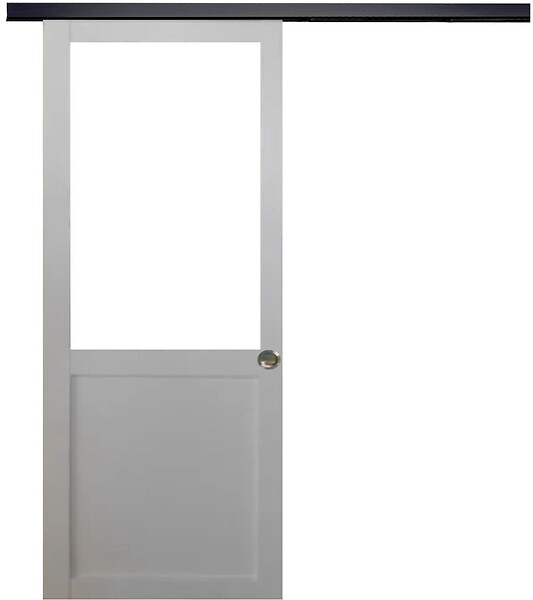 GD MENUISERIES - Porte Coulissante Atelier blanc sans meneau H204 x L73 cm, Rail Alu bandeau noir, Coquilles - large