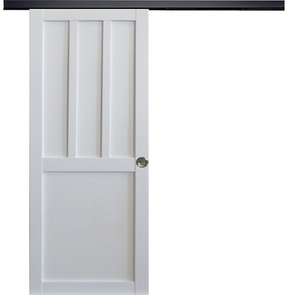 GD MENUISERIES - Porte Coulissante Atelier 2 panneaux blanc H204 x L73 cm, Rail Alu bandeau noir, Coquilles - large