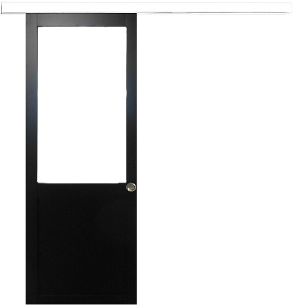GD MENUISERIES - Porte Coulissante Atelier Noir sans meneau H204 x L93 cm, Rail Alu Bandeau blanc, Coquilles - large