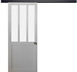 GD MENUISERIES - Porte Coulissante Atelier blanc vitre depoli H204 x L83 cm, Rail Alu bandeau noir, Coquilles - vignette