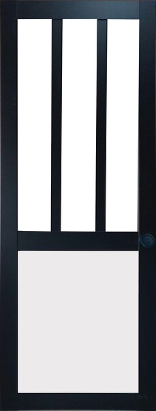 GD MENUISERIES - Porte Coulissante Atelier noir, panneau blanc Vitrée H204 x L83 cm, Coquilles Noir - large