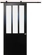 GD MENUISERIES - Porte Coulissante Atelier Noir vitre depoli H204 x L73 cm, Rail Roulettes, Coquilles - vignette