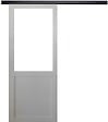 GD MENUISERIES - Porte Coulissante Atelier blanc H204 x L93 cm sans meneau, Rail Alu bandeau noir - vignette