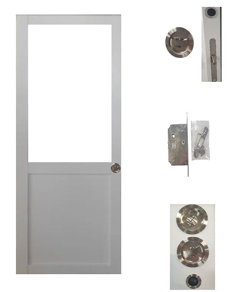 GD MENUISERIES - Porte Coulissante Atelier Blanc H204 x L93 cm sans meneau, serrure condamnation - large