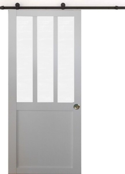 GD MENUISERIES - Porte Coulissante Atelier blanc vitre depoli H204 x L73 cm, Rail Roulettes, Coquilles - large