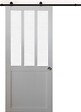 GD MENUISERIES - Porte Coulissante Atelier blanc vitre depoli H204 x L73 cm, Rail Roulettes, Coquilles - vignette