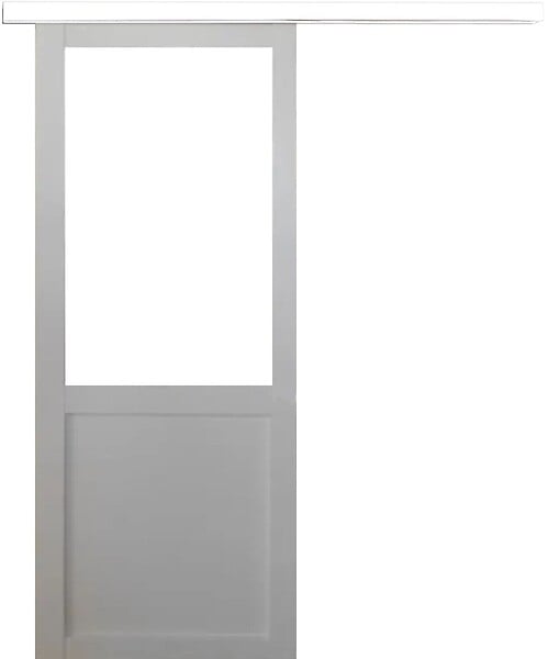 GD MENUISERIES - Porte Coulissante Atelier Blanc H204 x L83 cm sans meneau, Rail alu Bandeau Blanc - large