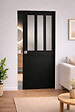 GD MENUISERIES - Porte Coulissante Atelier Noir vitre depoli H204 x L73 cm, Galandage - vignette