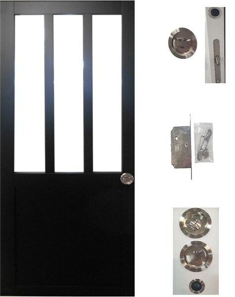 GD MENUISERIES - Porte Coulissante Atelier Noir H204 x L63 cm, serrure condamnation - large