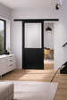 GD MENUISERIES - Porte Coulissante Athena Noir Vitrée H204 x L83 cm, Rail alu Bandeau Noir - vignette