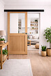 GD MENUISERIES - Porte Coulissante Atelier placage chene Vitrée H204 x L73 cm, Rail Alu bandeau noir, Coquilles - vignette