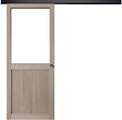 GD MENUISERIES - Porte Coulissante Atelier placage chene Vitrée H204 x L73 cm, Rail Alu bandeau noir, Coquilles - vignette