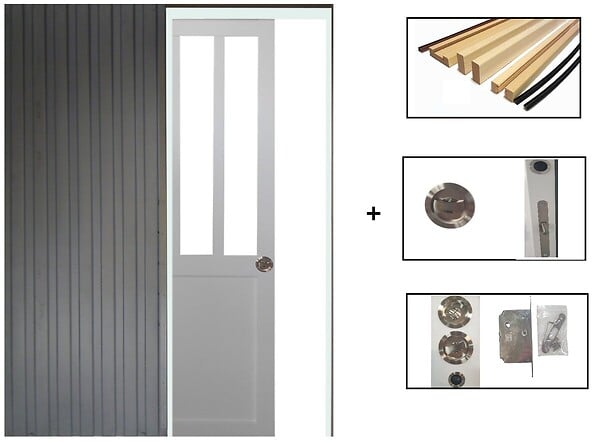 GD MENUISERIES - Porte Coulissante Atelier Blanc H204 x L73 cm, Galandage, kit de finition - large