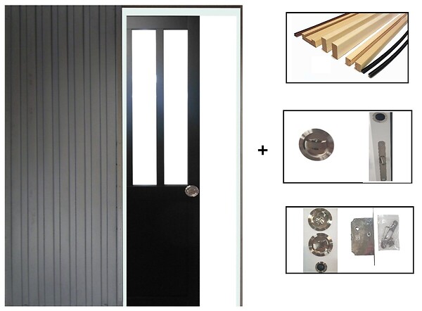 GD MENUISERIES - Porte Coulissante Atelier Noir H204 x L93 cm, Galandage, kit de finition - large