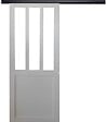 GD MENUISERIES - Porte Coulissante Atelier blanc H204 x L73 cm, Rail Alu bandeau noir - vignette