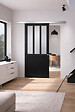 GD MENUISERIES - Porte Coulissante Atelier Noir vitre depoli H204 x L73 cm, Rail Alu, Coquilles - vignette