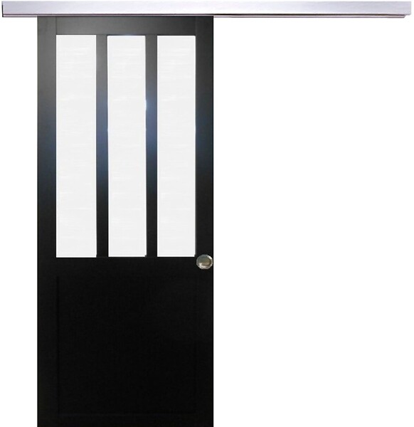 GD MENUISERIES - Porte Coulissante Atelier Noir vitre depoli H204 x L73 cm, Rail Alu, Coquilles - large