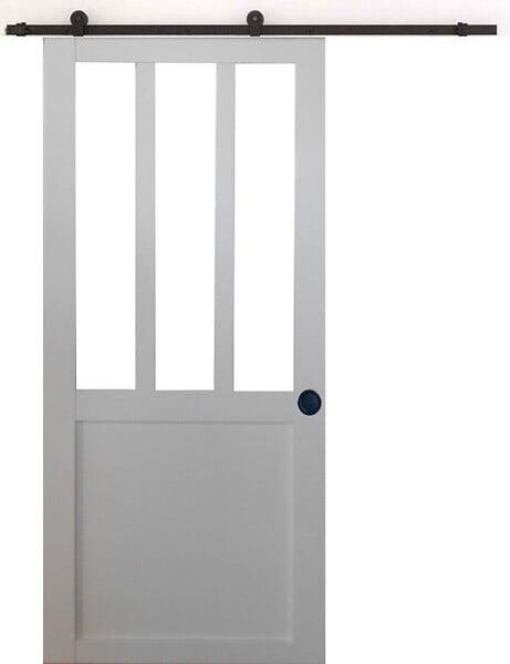 GD MENUISERIES - Porte Coulissante Atelier blanc H204 x L73 cm, Rail Roulettes, Coquilles Noir - large
