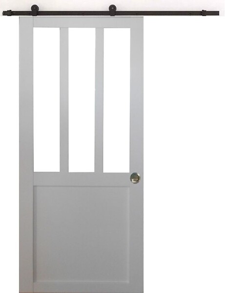 GD MENUISERIES - Porte Coulissante Atelier blanc H204 x L73 cm, Rail roulettes, Coquilles - large