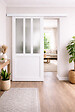 GD MENUISERIES - Porte Coulissante Atelier Blanc vitre depoli H204 x L73 cm, Rail alu Bandeau Blanc - vignette