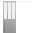 GD MENUISERIES - Porte Coulissante Atelier Blanc vitre depoli H204 x L73 cm, Rail alu Bandeau Blanc - vignette