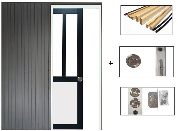 GD MENUISERIES - Porte Coulissante Atelier noir, panneau blanc Vitrée H204 x L83 cm, Galandage, kit de finition - large