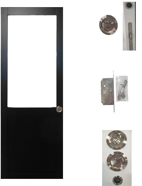 GD MENUISERIES - Porte Coulissante Atelier Noir H204 x L63 cm sans meneau, serrure condamnation - large