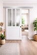 GD MENUISERIES - Porte Coulissante Atelier Blanc vitre depoli H204 x L83 cm, Rail Alu, Coquilles - vignette