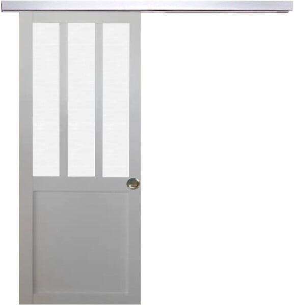 GD MENUISERIES - Porte Coulissante Atelier Blanc vitre depoli H204 x L83 cm, Rail Alu, Coquilles - large