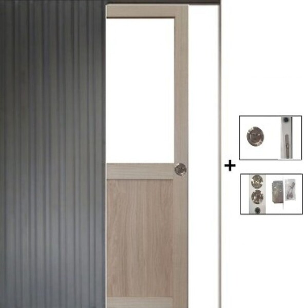 GD MENUISERIES - Porte Coulissante Atelier placage chene Vitrée H204 x L73 cm, Galandage - large