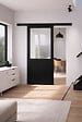 GD MENUISERIES - Porte Coulissante Atelier Noir Vitrée H204 x L83 cm sans meneau, Rail alu Bandeau Noir - vignette