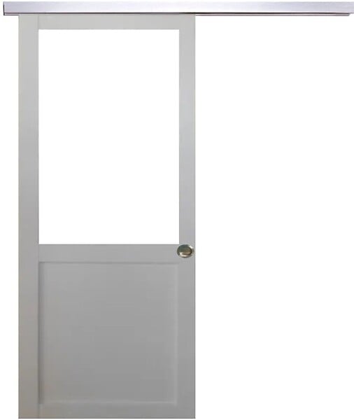 GD MENUISERIES - Porte Coulissante Atelier Blanc H204 x L73 cm sans meneau, Rail Alu, Coquilles - large