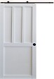 GD MENUISERIES - Porte Coulissante Atelier 2 panneaux blanc H204 x L83 cm, Rail roulettes, Coquilles Noir - vignette