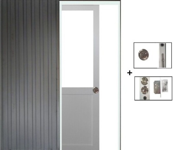 GD MENUISERIES - Porte Coulissante Atelier Blanc H204 x L93 cm sans meneau, Galandage - large