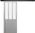 GD MENUISERIES - Porte Coulissante Atelier blanc vitre depoli H204 x L73 cm, Rail Alu bandeau noir - vignette