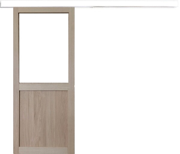 GD MENUISERIES - Porte Coulissante Atelier placage chene Vitrée H204 x L83 cm, Rail Alu bandeau blanc - large