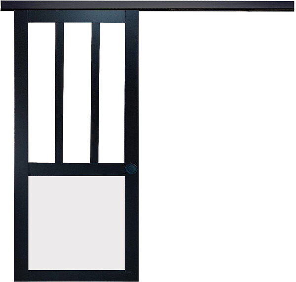 GD MENUISERIES - Porte Coulissante Atelier noir, blanc Vitrée H204 x L73 cm, Rail Alu Bandeau Noir, Coquilles Noir - large