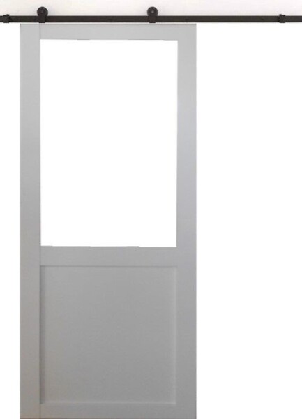 GD MENUISERIES - Porte Coulissante Atelier blanc H204 x L83 cm sans meneau, Rail roulettes - large