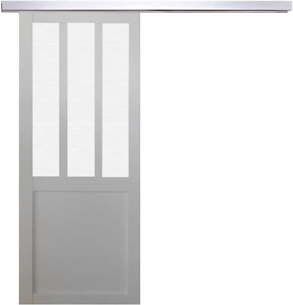 GD MENUISERIES - Porte Coulissante Atelier Blanc vitre depoli H204 x L73 cm, Rail Alu - large