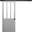 GD MENUISERIES - Porte Coulissante Atelier blanc H204 x L83 cm, Rail Alu bandeau noir, Coquilles Noir - vignette