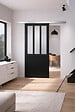 GD MENUISERIES - Porte Coulissante Atelier Noir vitre depoli H204 x L83 cm, Rail Alu - vignette
